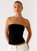 Adrienna Women's Black Strapless Top with Ruched Sides