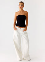 Adrienna Women's Black Strapless Top with Ruched Sides