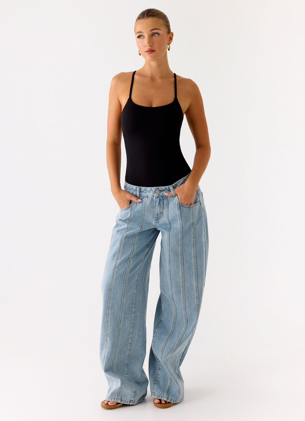 Anda Women's Black Bodysuit with Adjustable Straps