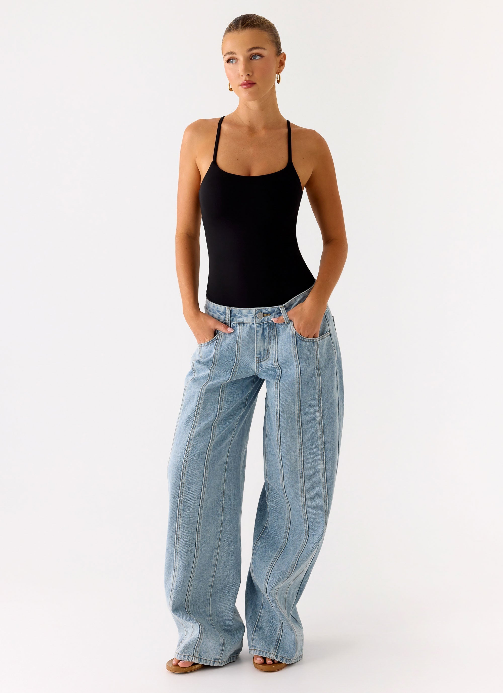 Anda Women's Black Bodysuit with Adjustable Straps