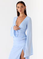 Women's V-Neck Wrap Blouse with Bell Sleeves