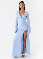 Women's V-Neck Wrap Blouse with Bell Sleeves