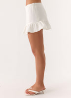 Lucie Mae Women's White Mini Skirt with Ruffle Hem