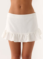 Lucie Mae Women's White Mini Skirt with Ruffle Hem